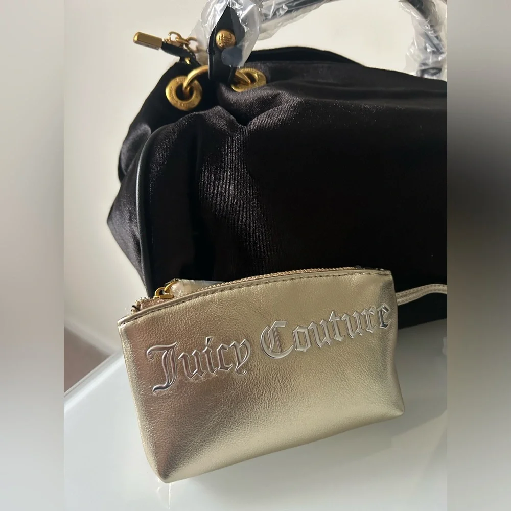 Black velvet rhinestone logo gold hardware satchel Bag